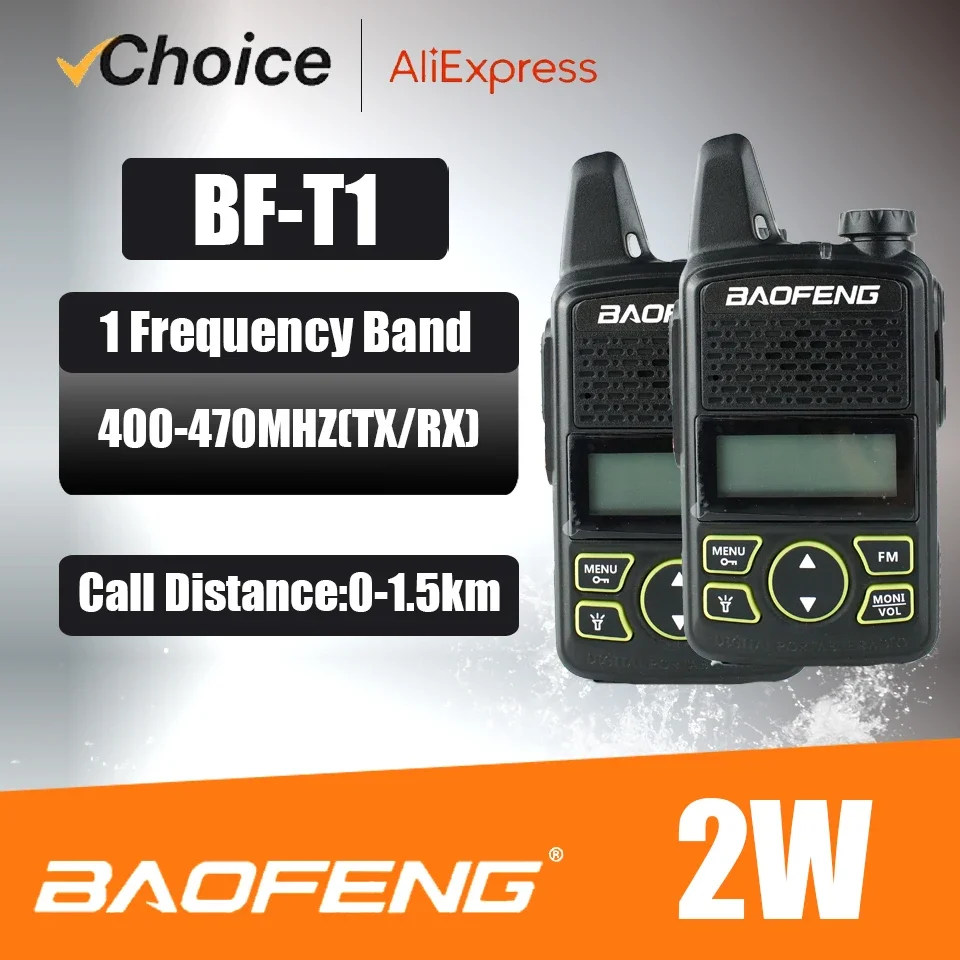 Baofeng-ミニポータブルウォーキートーキー,BF-T1,uhf,USB充電器,5w,2pcs,1500mah,ポケットラジオ,キッズギフト,公式ストア