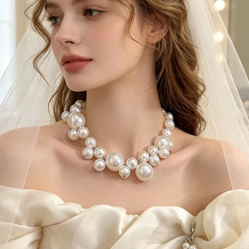 ZAKOL Elegant Imitation Pearl Necklace for Women Korean Fashion Perlas Grandes Choker Necklaces Wedding Jewelry Gifts