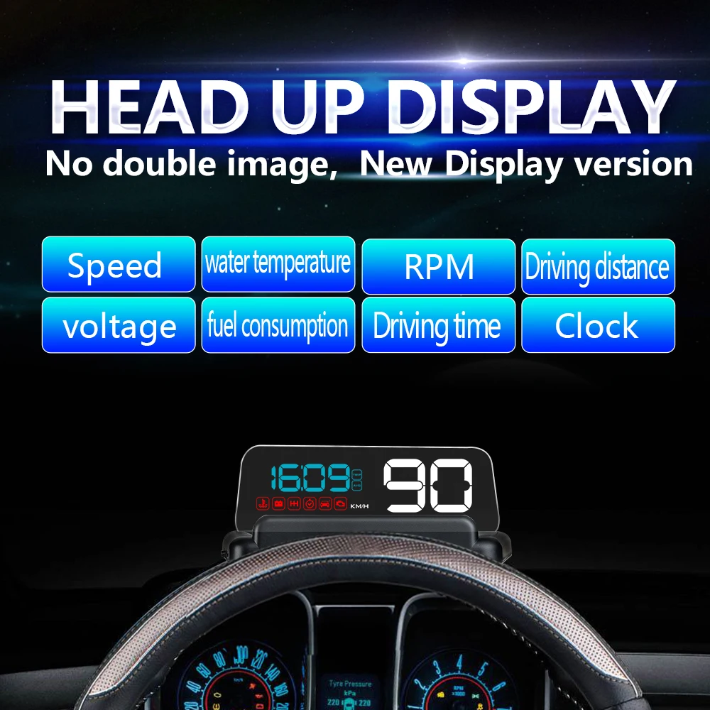 HUD for Universal Car zero-ghosting large font C500 OBD2+USB-C Smart Gauge GPS Speedometer Head up Display 5-inch LED Screen
