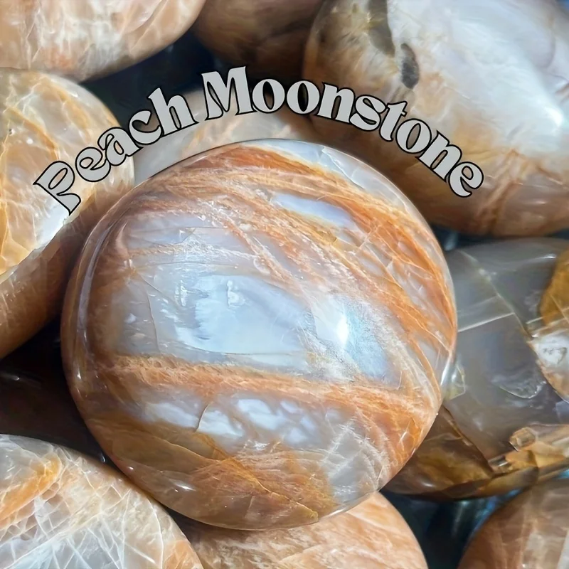 One natural peach moonstone palm stone - Bohemian style orange pocket stone with facets, perfect for home décor, Valentine's Day