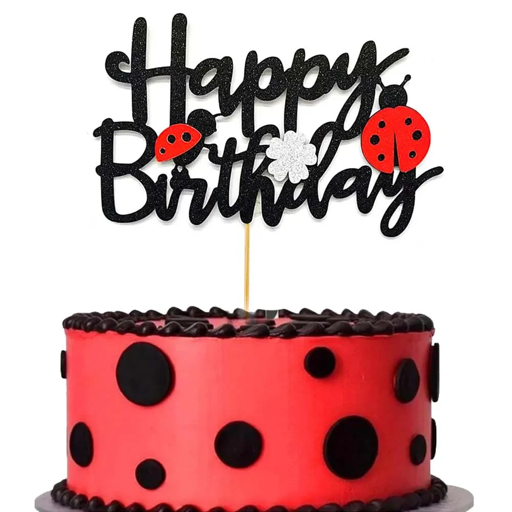 Ladybug Happy Birthday Cake Topper Little Ladybug Party Decoration Daisy Cake Topper for Ladybug Theme Birthday Party