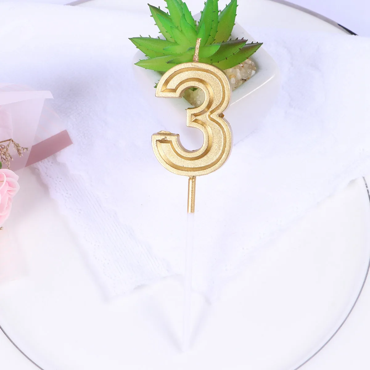 Gold Number 3 Birthday Numeral Candles Smokeless Wax Cake Topper Decoration for Party Weddings Reunions Adults