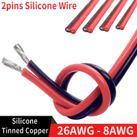 Copper Wire 2Pins Electron Cable 26 24 22 20 18 16 14 12 10 8 AWG Silicone Rubber Soft LED Lamp Lighting Extend Cord Black Red