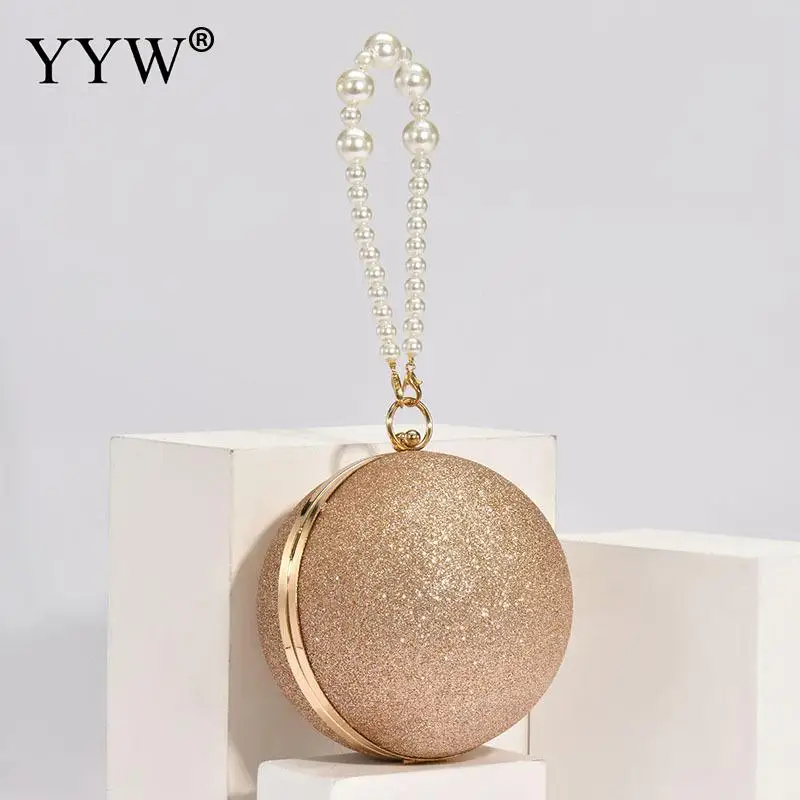 

Women Wedding Evening Clutch Bag Round Ball Bag Purses Handbags Crossbody Party Shoulder Bags Clutch Rose Gold Gillter Handbag