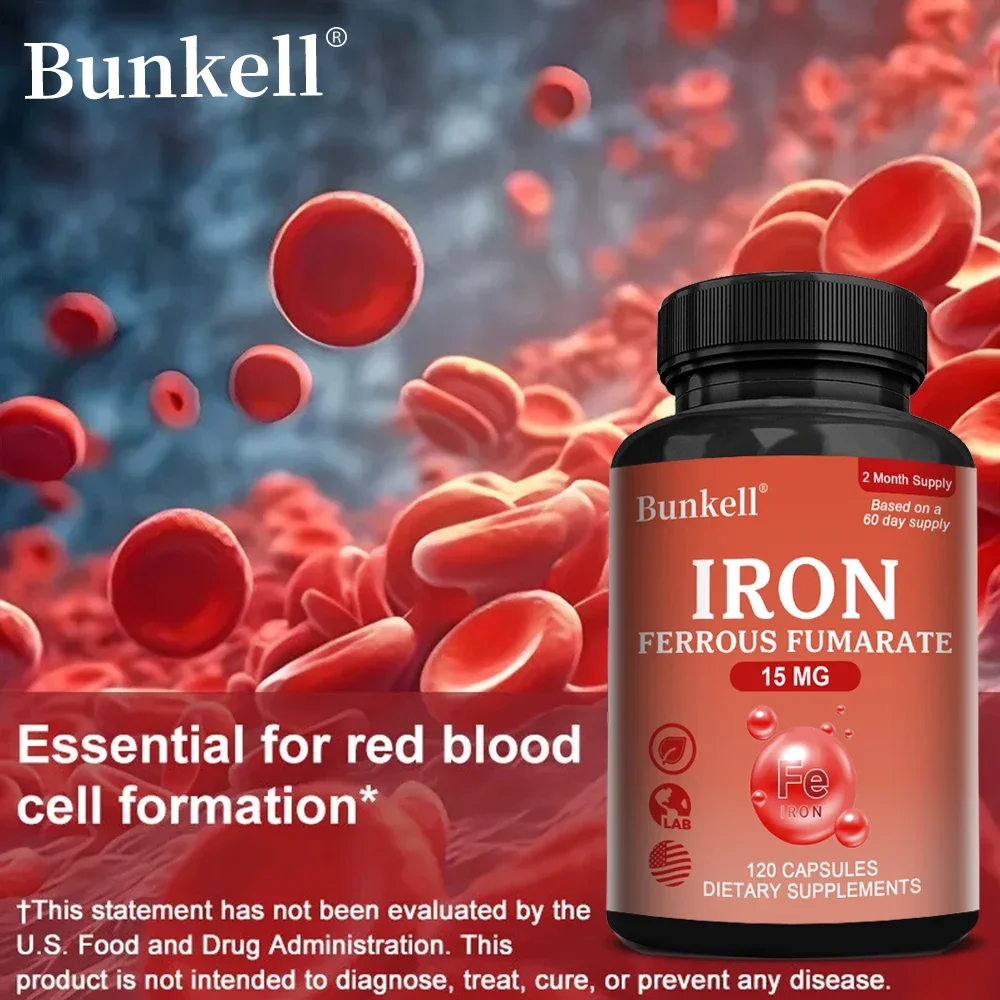 Iron 15 Mg Supplement - Rich in Ferrous Iron - Benefits Red Blood Cell Function, Energy, Muscles, Immune System