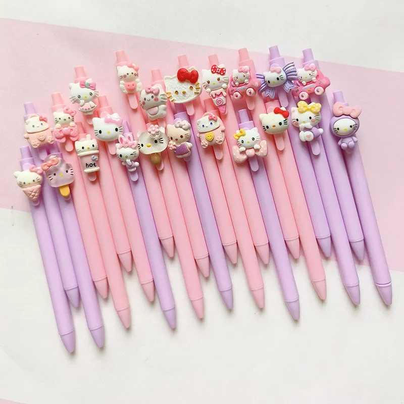 Imagem -04 - Sanrio Hello Kitty Cat Desenhos Animados Gel Pen Preto Rosa Roxo Lua Mei Preto de Carbono Estudante Papelaria Presente 24 Pcs 36 Pcs