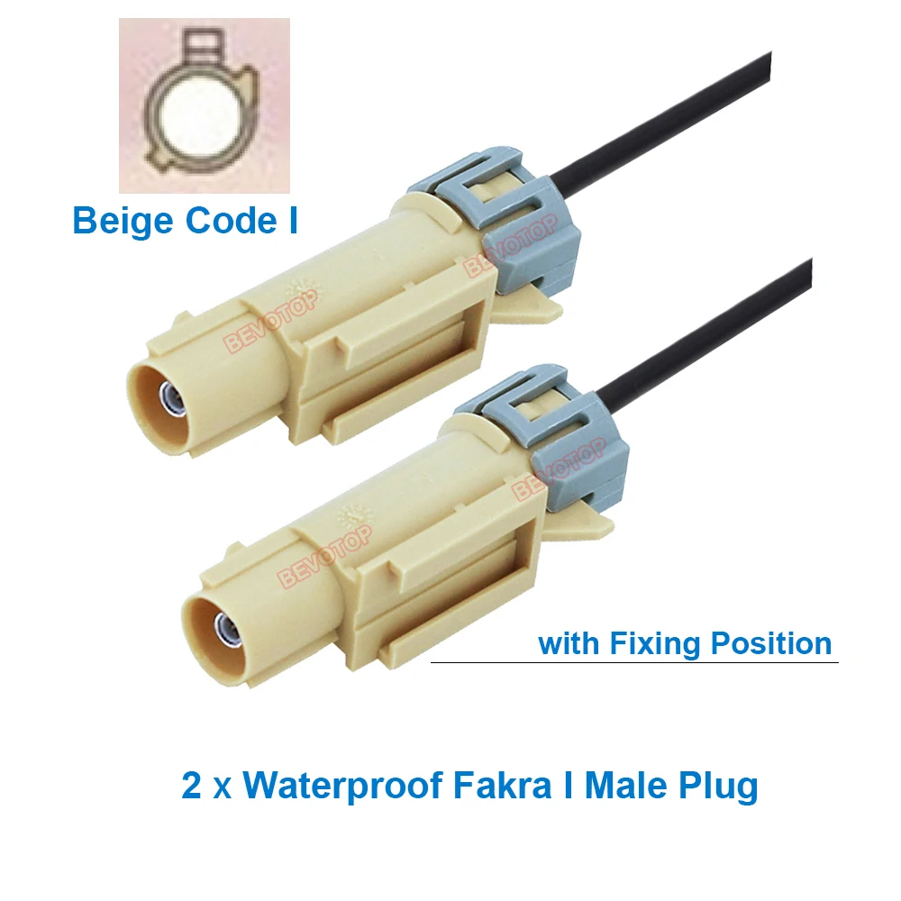 1PCS New Waterproof Fakra Beige Code I Male to I Male Plug WP Fakra RG174 Pigtail Car Camera Video Jumper BEVOTOP Auto Cable