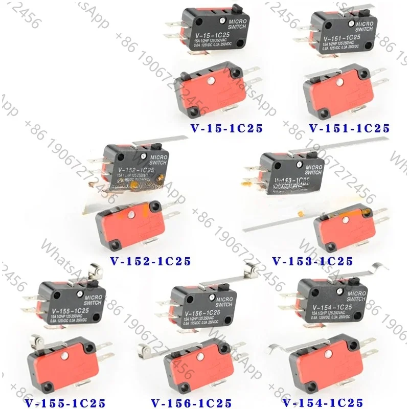 2pcs NO+NC 3 Terminal SPDT Long Straight Hinge Lever Roller Type Limit Micro Switch V-153-1C25 V-15/151/152/153/154/155-1C25