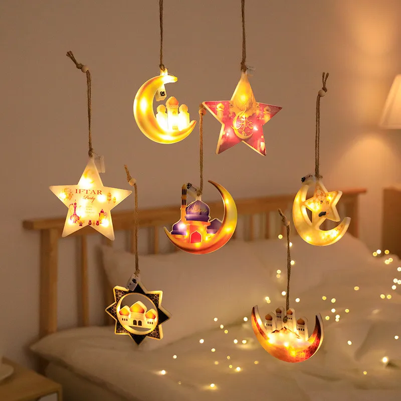 LED Star Moon Pendant Light Fort Modeling Light Ramadan Decoration Islam Muslim Pendants Ramadan Home Islam Muslim Decor Lights