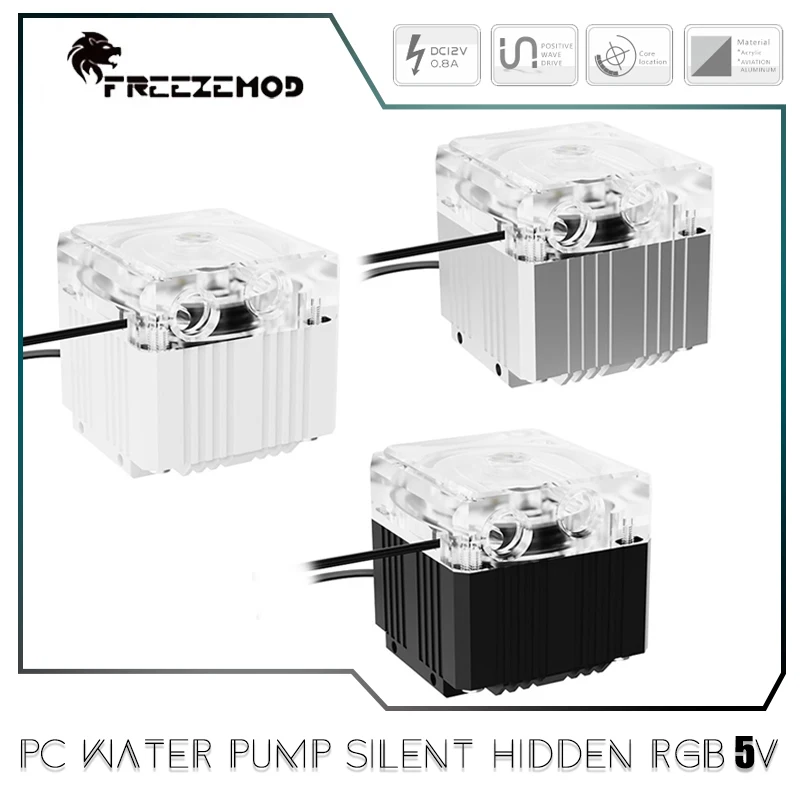 

FREEZEMOD PC Water Pump Silent Hidden RGB 5V,Aluminum Armor Support 4Pin PWM 3.5M Lift 650L/H,Black/Silver/White PU-EF4