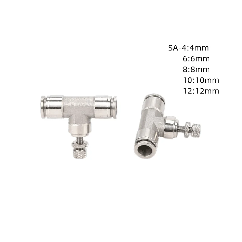 푸시 인 퀵 커넥터 4/6/8/10/12mm, 공기 흐름 제어 니들 밸브, 공압 304 스테인레스 스틸, 에어 피팅