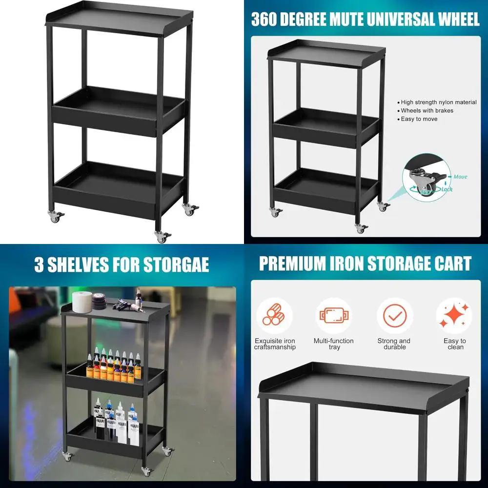 

Трехуровневая передвижная тележка для тату-салонов с подносом и отсеками для хранения, для тату-студий, салонов и домашнего использования