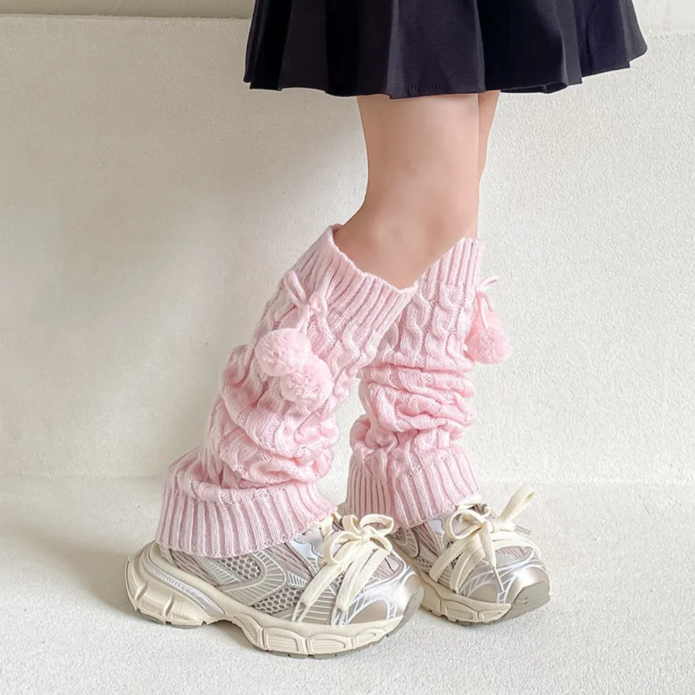 

Korean Style Children's Leg Warmers JK Harajuku Knitted Leg Cover Long Stockings Balletcore Plush Ball Leg Socks Autumn/Winter