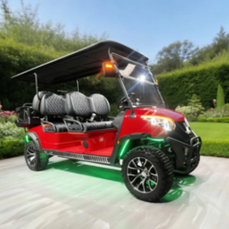 

The Best 6 Passenger Off-Road Big Wheel Electric Golf Cart 14-Inch Off-Road Tires Tire LED Strip Black Upholstered Seat