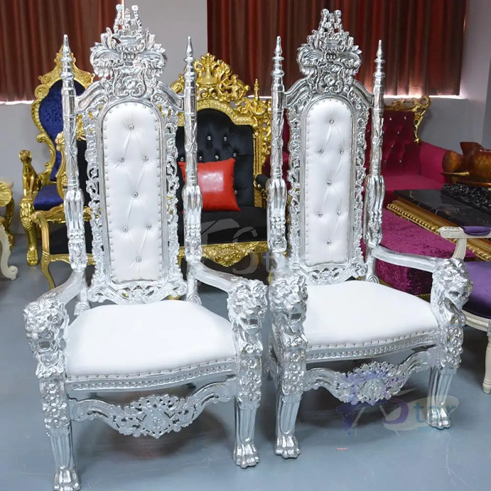 2pcs New Style Luxury Wedding Banquet Event Wooden White Throne Groom Bride Sofa Chair