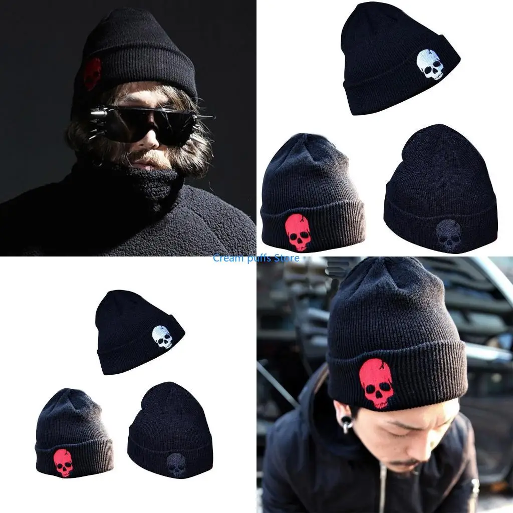 50LE Embroidery Knit Beanie Hat Winter Outdoor Boys Girls Warm Keeping Cap Stretchy Cuffed Thick Hat Hip Hop Hat
