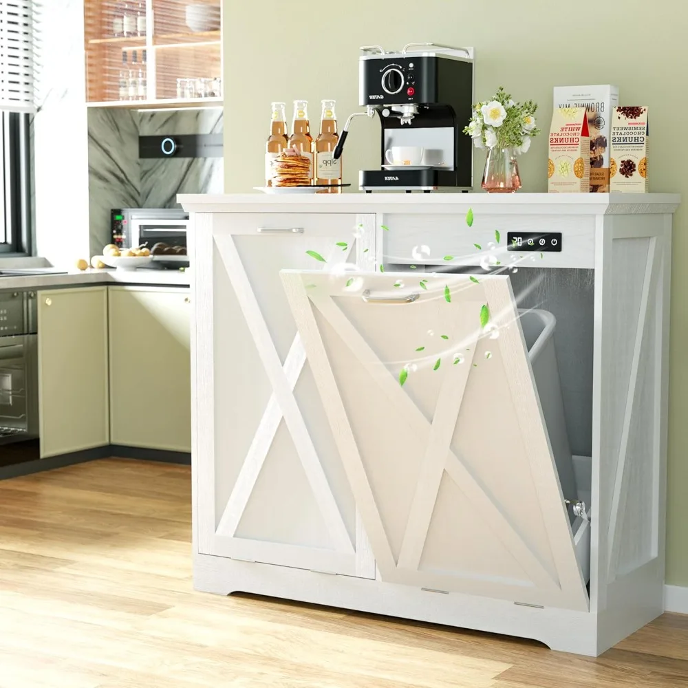 

Tilt Out Trash Can Cabinet, Hidden Trash Bin with Deodorizing & Negative Ion System, Pet-Proof Kitchen Waste Cabinet for Kitchen