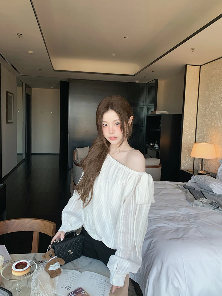 

Белая свободная женская рубашка в корейском стиле из хлопка с длинными рукавами, повседневный топ, универсальная модель, новинка ранней осени