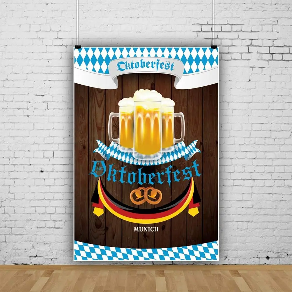 Munich Oktoberfest Photography Backdrop Wooden Wall Cheers Bavarian Beers Festival Background Party Backdrop Wall Banner Poster