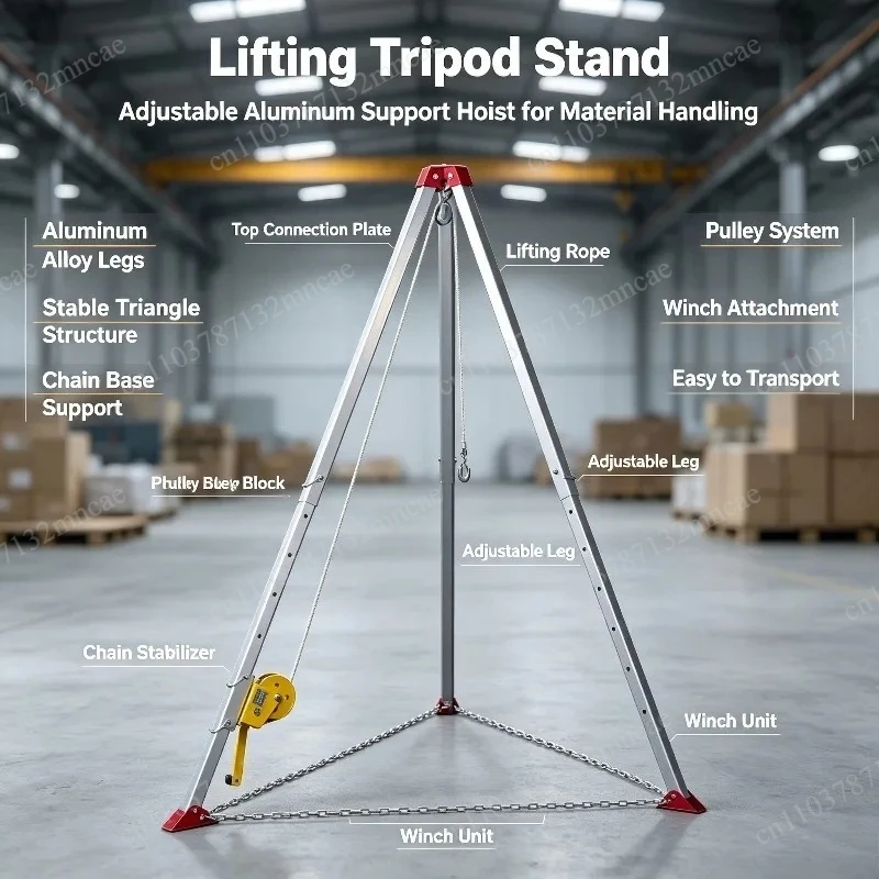 Aluminum telescopic tripod portable limited space support frame, suitable for emergency operations in boreholes