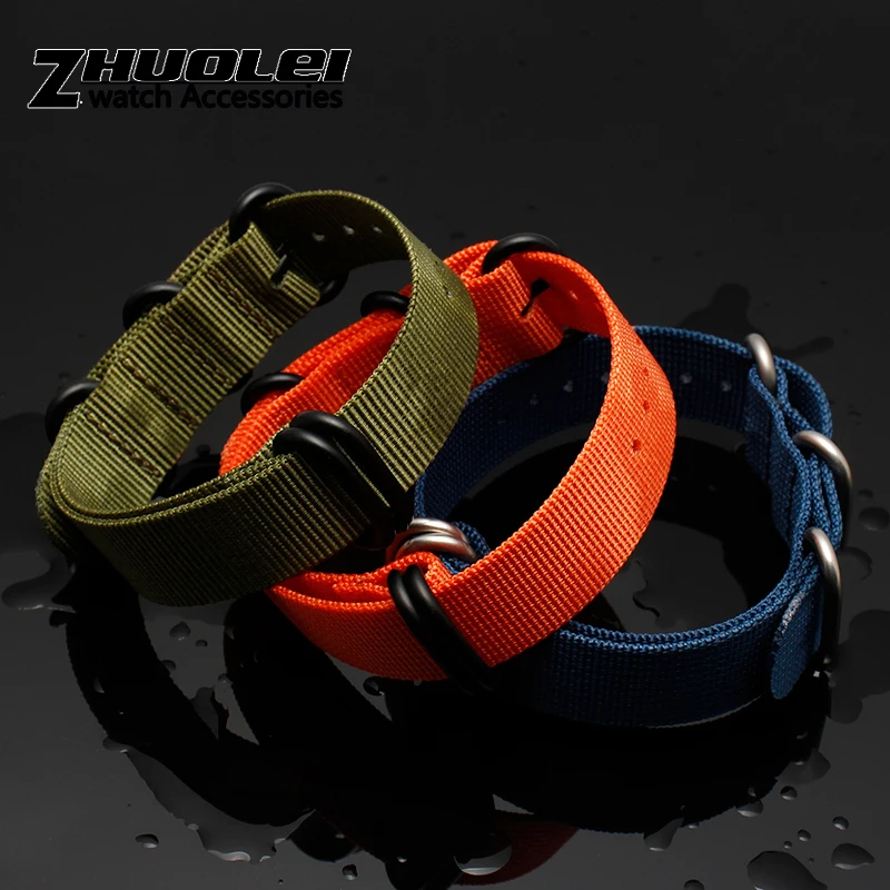 Ring buckle Strap Wholesale Heavy Duty Nylon Watchband 18mm 20mm 22mm 24mm men\'s Stripe Rainbow Canvas Replacement bracelet