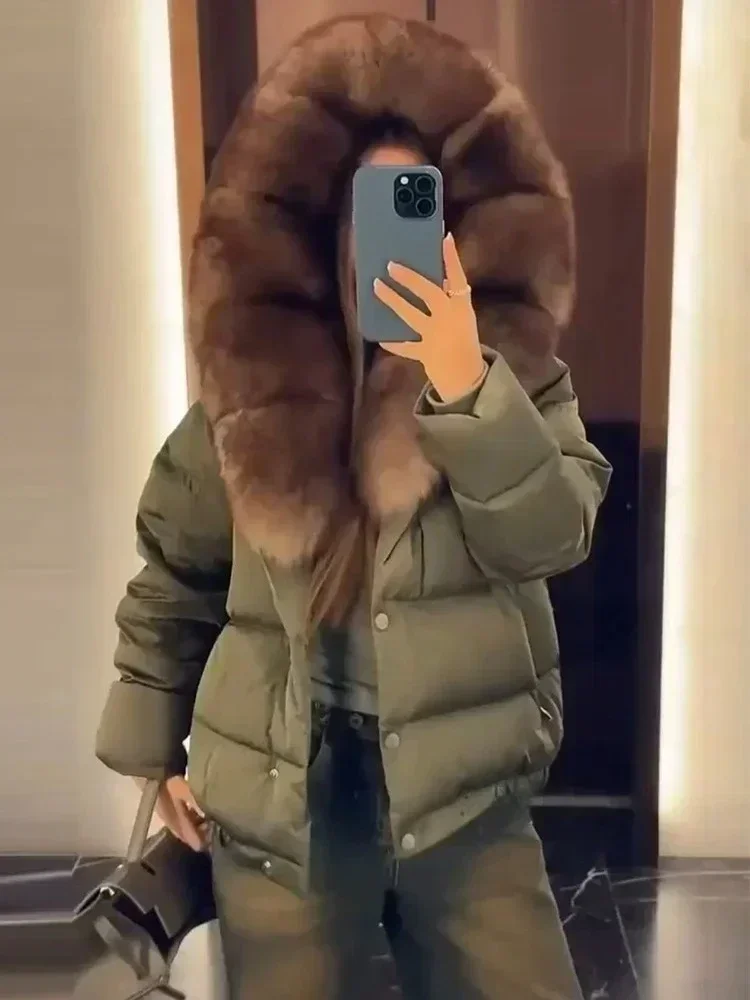 Mantel Bulu Rubah Asli Wanita, Mantel Bulu Angsa Putih, Jaket Pendek Musim Dingin, Mantel Tebal Berbulu, Bulu Asli Baru, Mantel Bulu Hangat, Mantel Bulu Asli