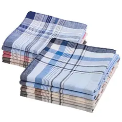 12 Packs of Men's Pure Cotton Handkerchiefs, Women's Cotton Handkerchiefs, Thin Absorbent and Sweat-Wiping Handkerchiefs, Soft and Comfortable Classic Plaid Flap Pocket Pants Square Towels, Suitable for Groom, and Bride Souvenirs, Wedding Supplies (Color Matchinging)
