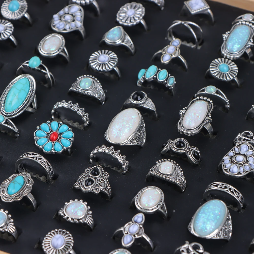 10/20/30 قطعة/الوحدة موضة ريترو أنيقة البوهيمي الحجر الطبيعي خواتم الاصبع للنساء مزيج نمط مجوهرات هدايا الحفلات اكسسوارات #4