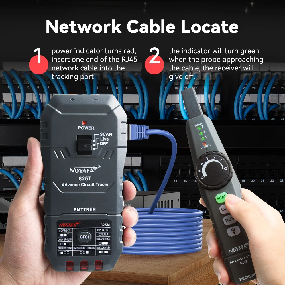 NOYAFA Network Cable Tester NF-825TMR Underground Cable Finder High & Low Voltage Cable Locator Wire Detector Cable Tracker