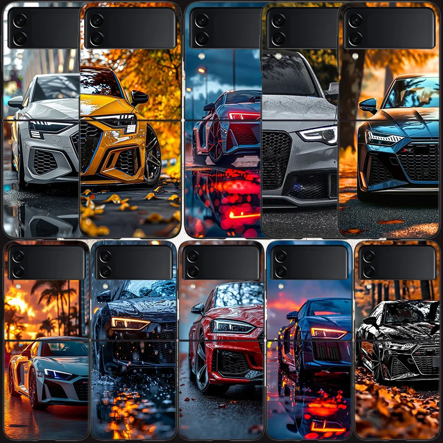 Bagged Car Lovers-RS Phone Case For Samsung Z Flip 7 6 5G Galaxy Z Flip 5 4 3 Black Hard Cell Cover Luxury PC Shell Coque