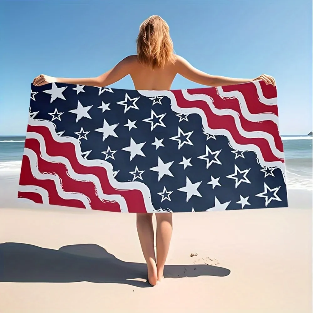1pc American Flag Pattern Beach Towel - Quick-Dry, Sand-Proof, Lightweight, Machine Washable, Contemporary Style,  Polyester