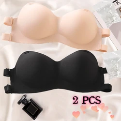 Push-up Non-steel Ring Sexy Sling Women's Breast Wrapping Invisible Shoulder Strap Bra Underwear 2PCS One-piece Non-marking