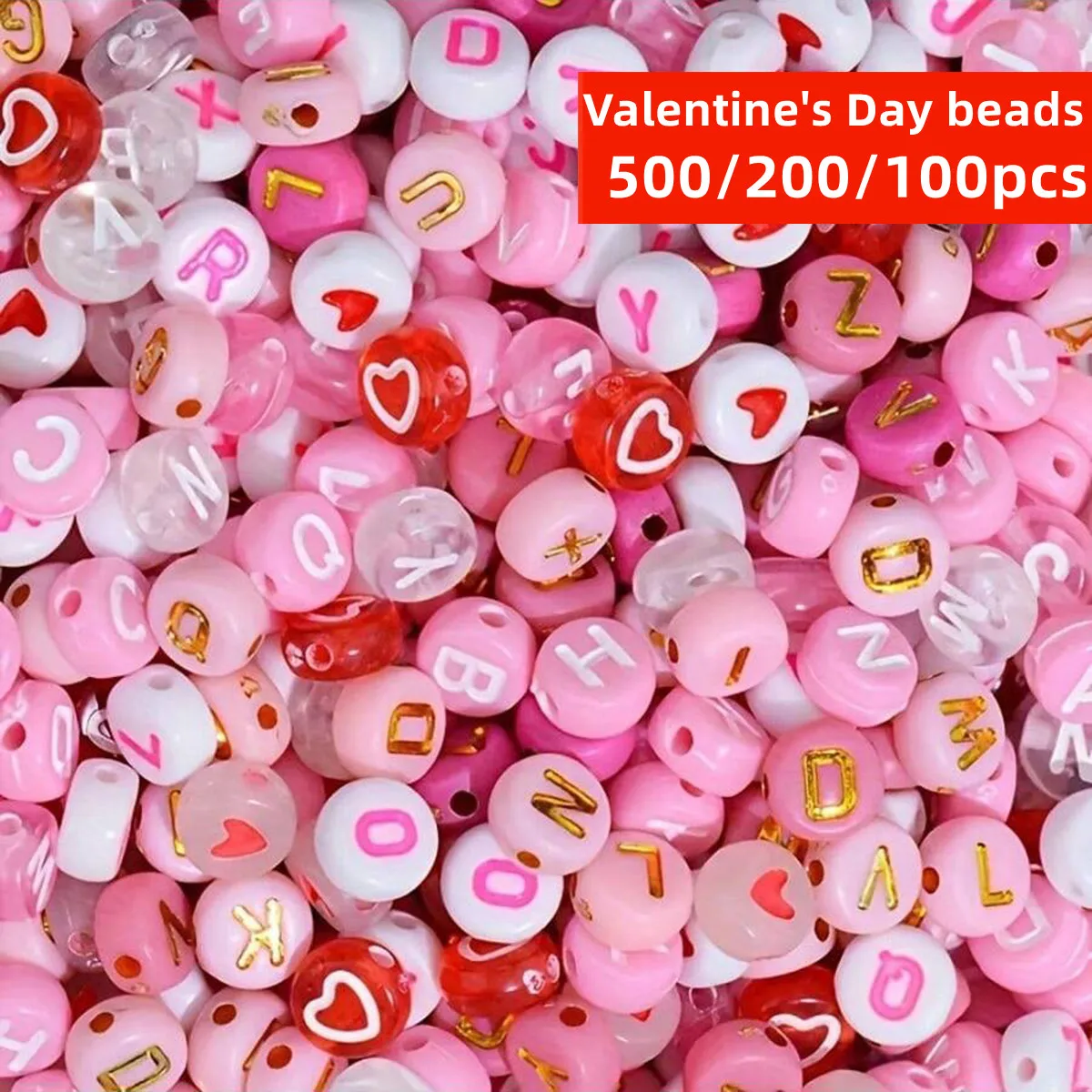 500/200/100pcs 7mm Random Style Pink, Valentine's Day Colors, For Necklace Bracelet Jewelry Production, Beads & Bead Assortments