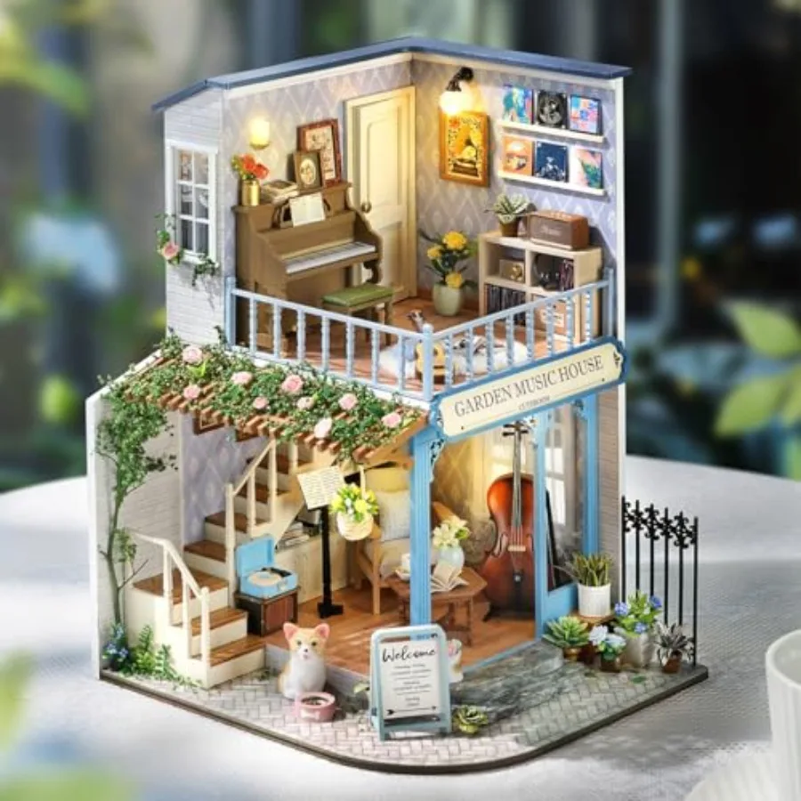 

Miniature House Kits for Adults DIY Craft Kit Wooden Furniture Tiny House Decoration Garden Music House in Brown and B