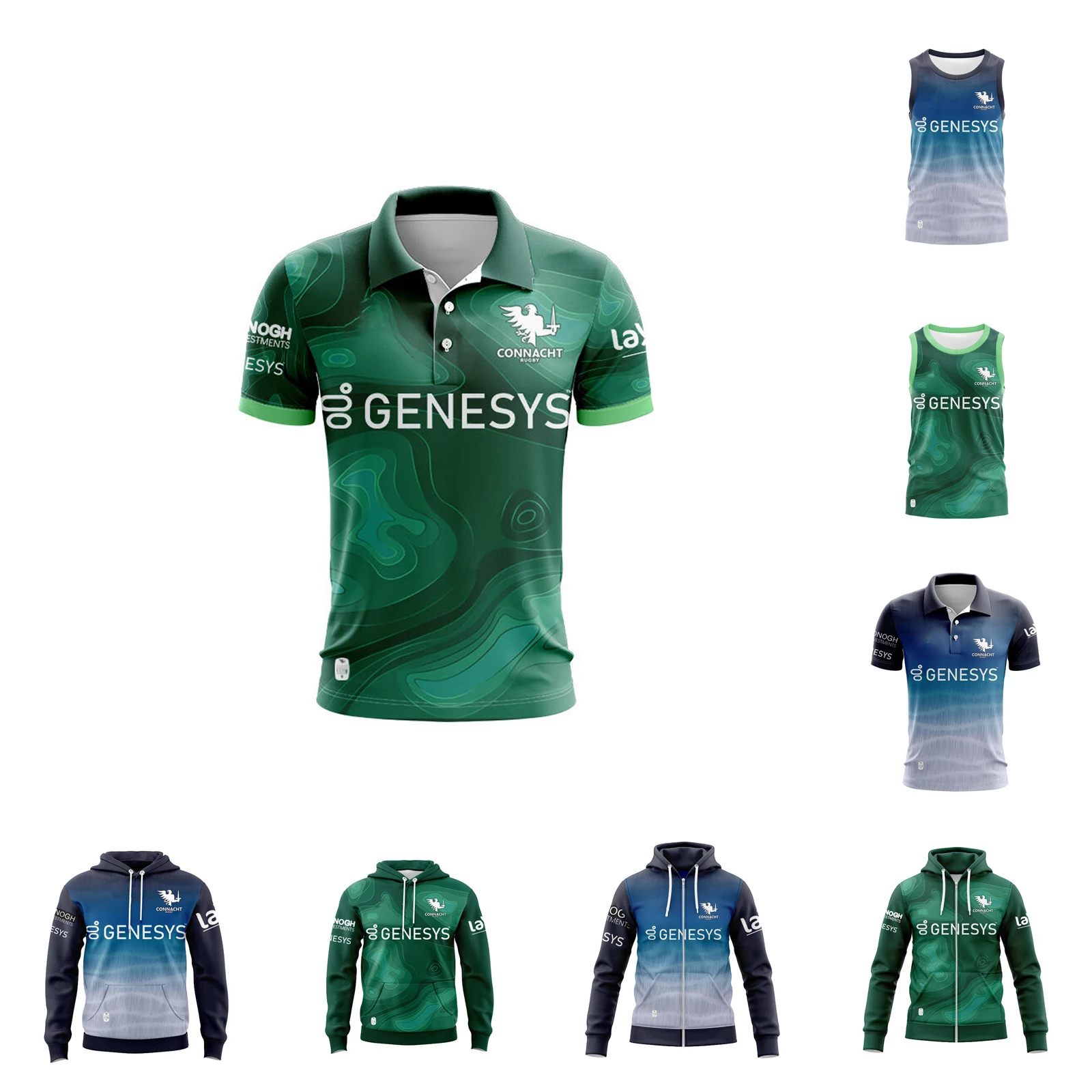 

Connacht 2024/2025 Мужские спортивные толстовки и майки для регби дома/на выезде и майки