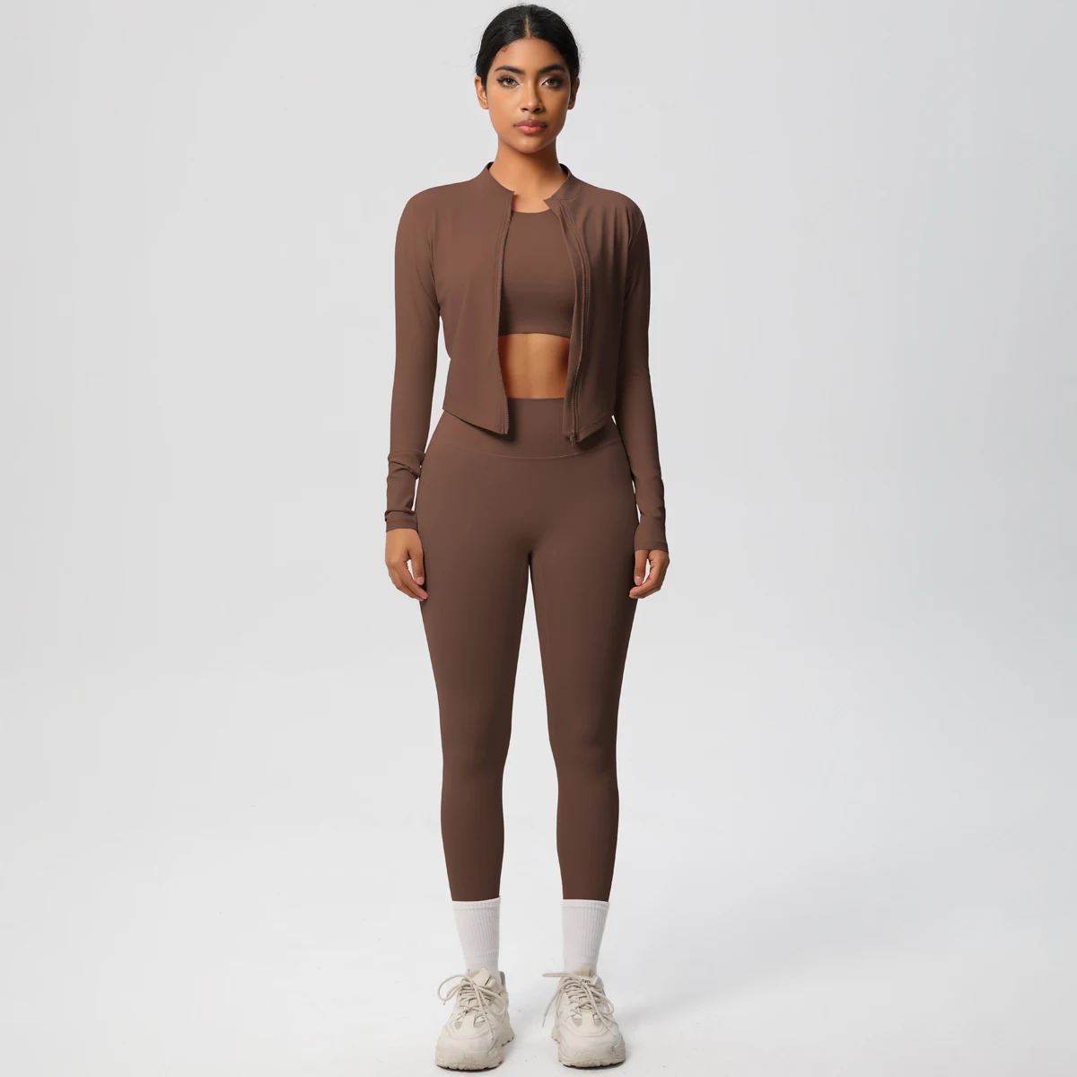 Sports Yoga Sets High Waist Nude Sports Zipper Long Sleeved Workout Top Summer Running Cycling Push Up Yoga Pants Fitness Suit