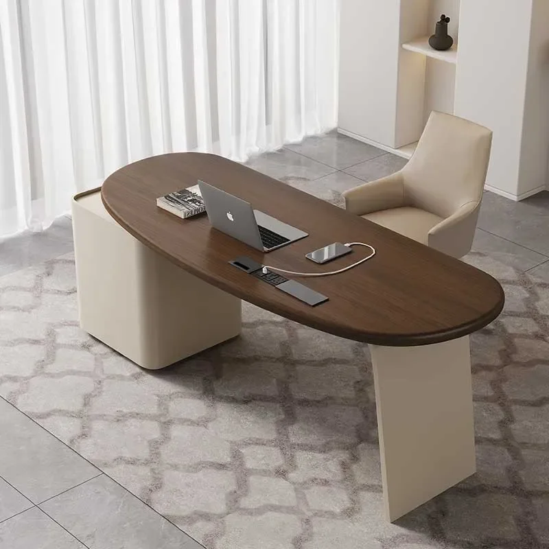 Wide Gaming Computer Table Desk Brown Modern Writing Home Computer Table Study Shelf Wooden Executive Mesa Computador Furniture