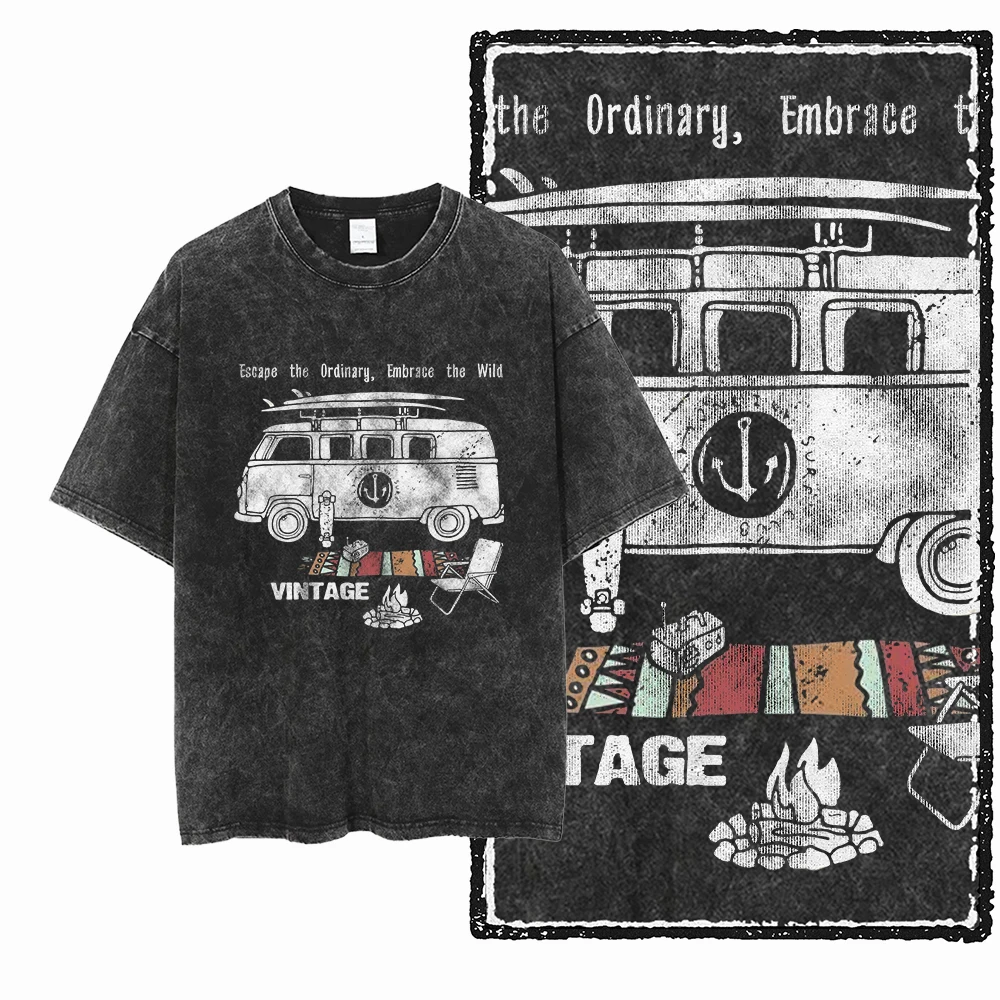 كول الشارع الشهير الرجال والنساء حجم كبير تي شيرت YN التخييم وفان الحياة المطبوعة القطن حمض غسلها نمط للجنسين تي شيرت