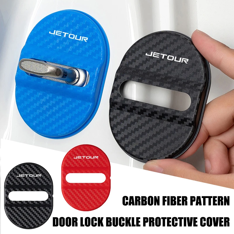 4PCS Carbon Fibre Car Logo Door Lock Cover Sticker Badge Accessories For Jetour X70 PLUS‌ FL‌ Shanhai L9 T2‌ T1 T2 i-DM X50‌