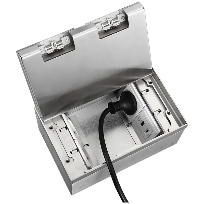 Stainless Steel Floor Socket Box EU German Standard Side Plug Ground Flush Embedded Power Outlet with USB Fast Charging Port