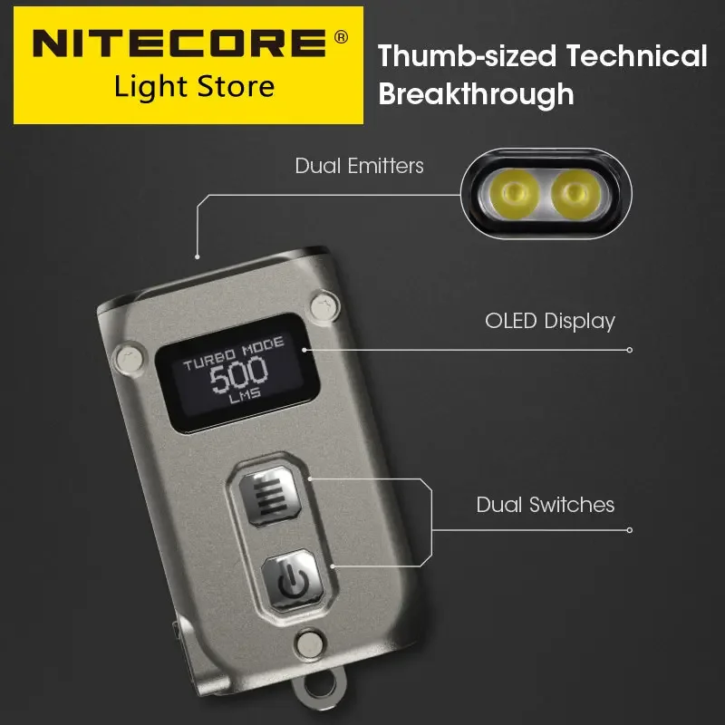 Imagem -04 - Inteligente Chaveiro Luz Edc Mini Dual-core Lanterna Usb Recarregável Titânio Li-ion Bateria 2023 Nitecore-tini2ss