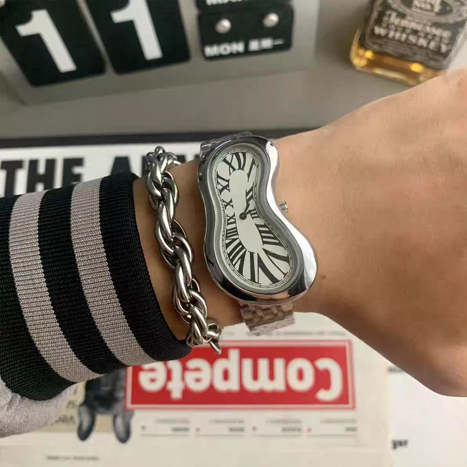 Zegarek damski PINTIME, średniowieczny wzór topiące się skręt, europejskie i amerykańskie trendy mody, styl INS, damski wodoodporny zegarek kwarcowy.