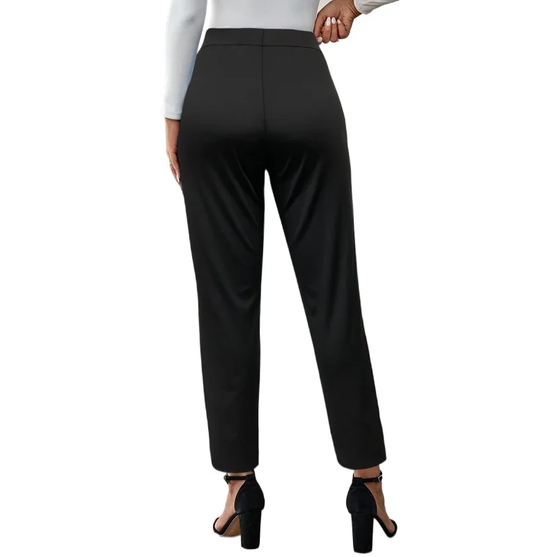 2025 Minimalist Slim Straight Trousers Women Regular Waist Breathable Slimming Solid Black Office Party  - view 2