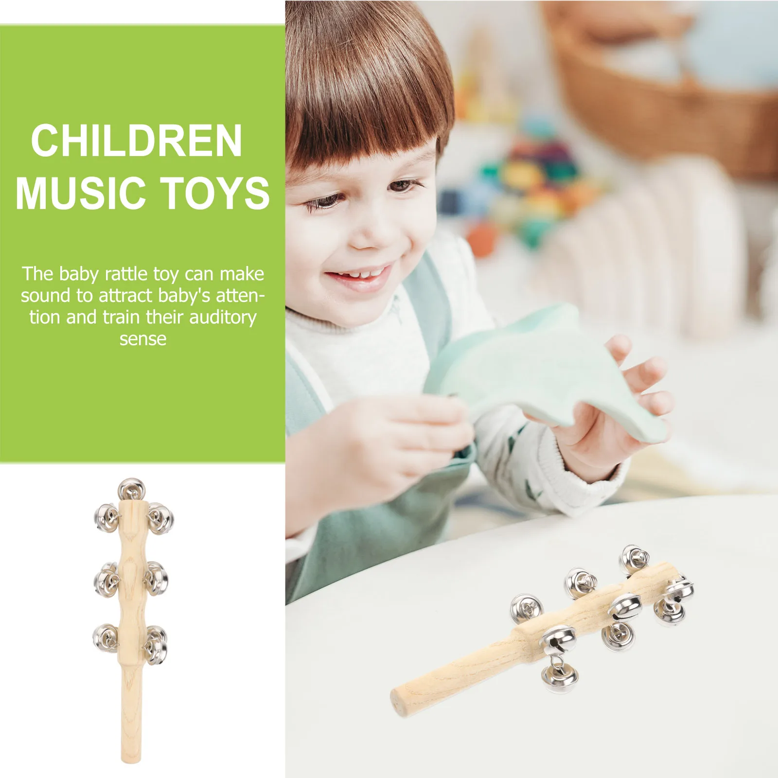 10-delig houten speelgoed Hand Jingle Bell Baby muziekinstrument Glad oppervlak Educatief kind cadeau baby