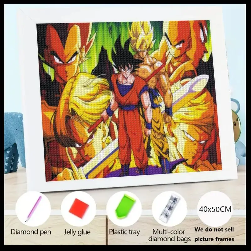 

1 шт. Dragon Ball Z Super Diamond Painting 5D Full Drill DIY Kit, Goku Vegeta Trunks Anime Heroes Crystal Rhinestone Art, Large Ge
