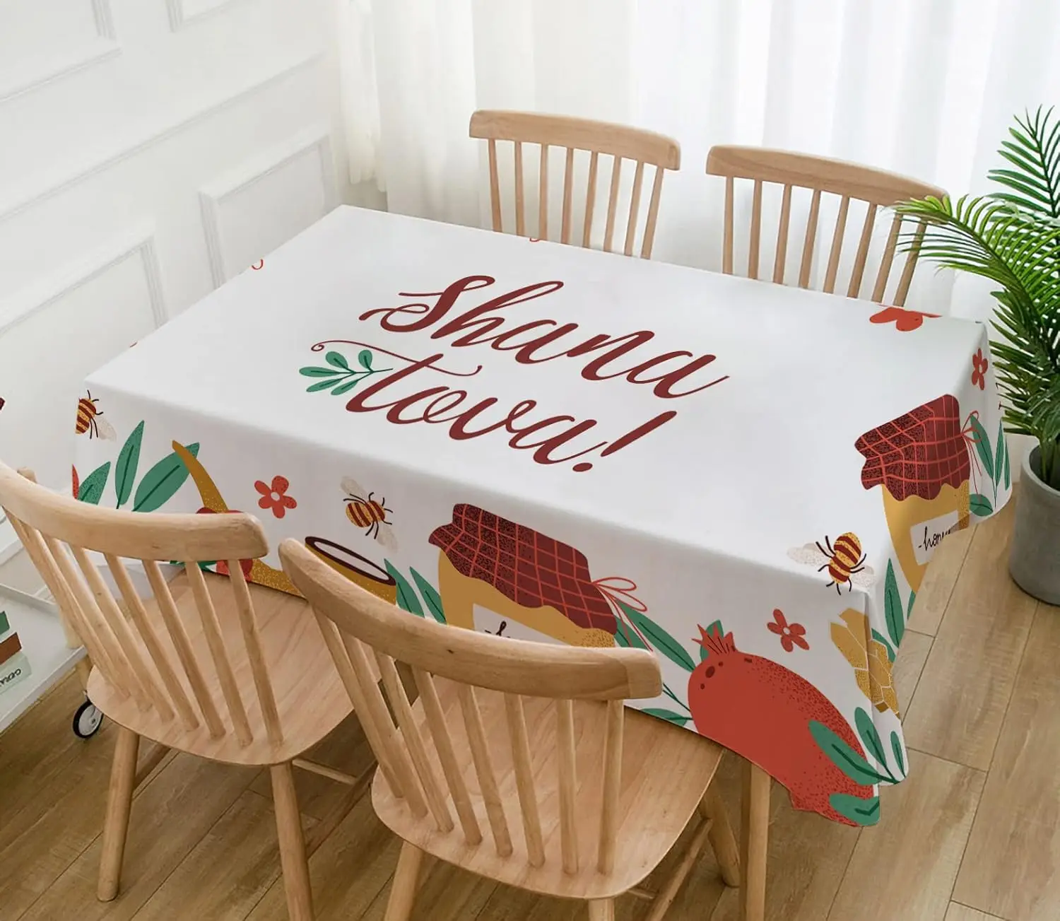 Shana Tova Rectangle Tablecloth for Table Decoration Rosh Hashanah Kitchen Dining Table Cloth Jewish New Year Fiesta Party Decor