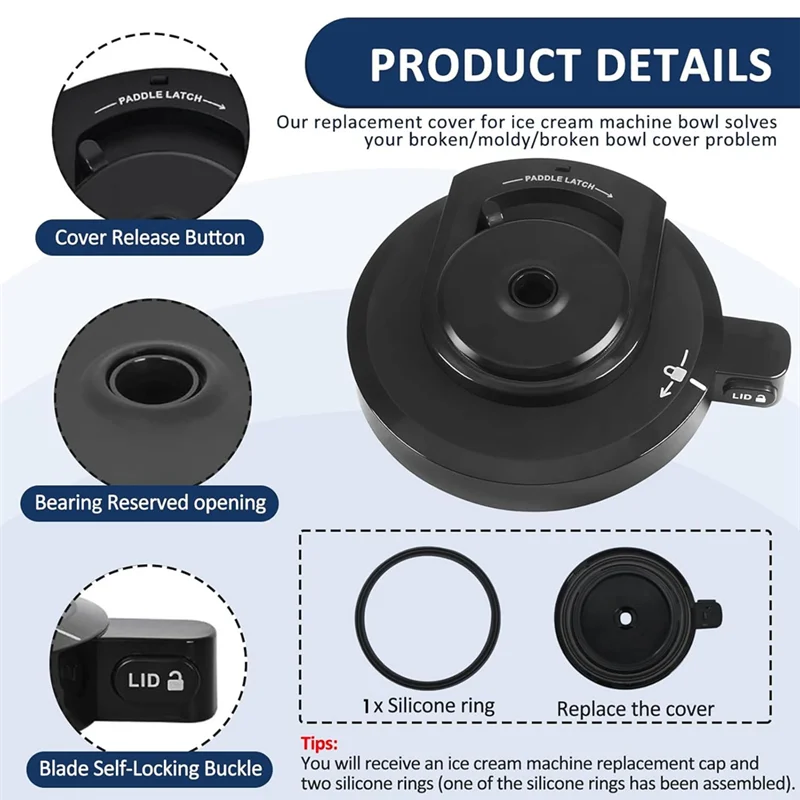 حلقة الختم متضمنة غطاء وعاء خارجي بديل لسلسلة Ninja NC299AMZ/NC300 NC301/CN305A صانع الآيس كريم غطاء وعاء كريم-A77