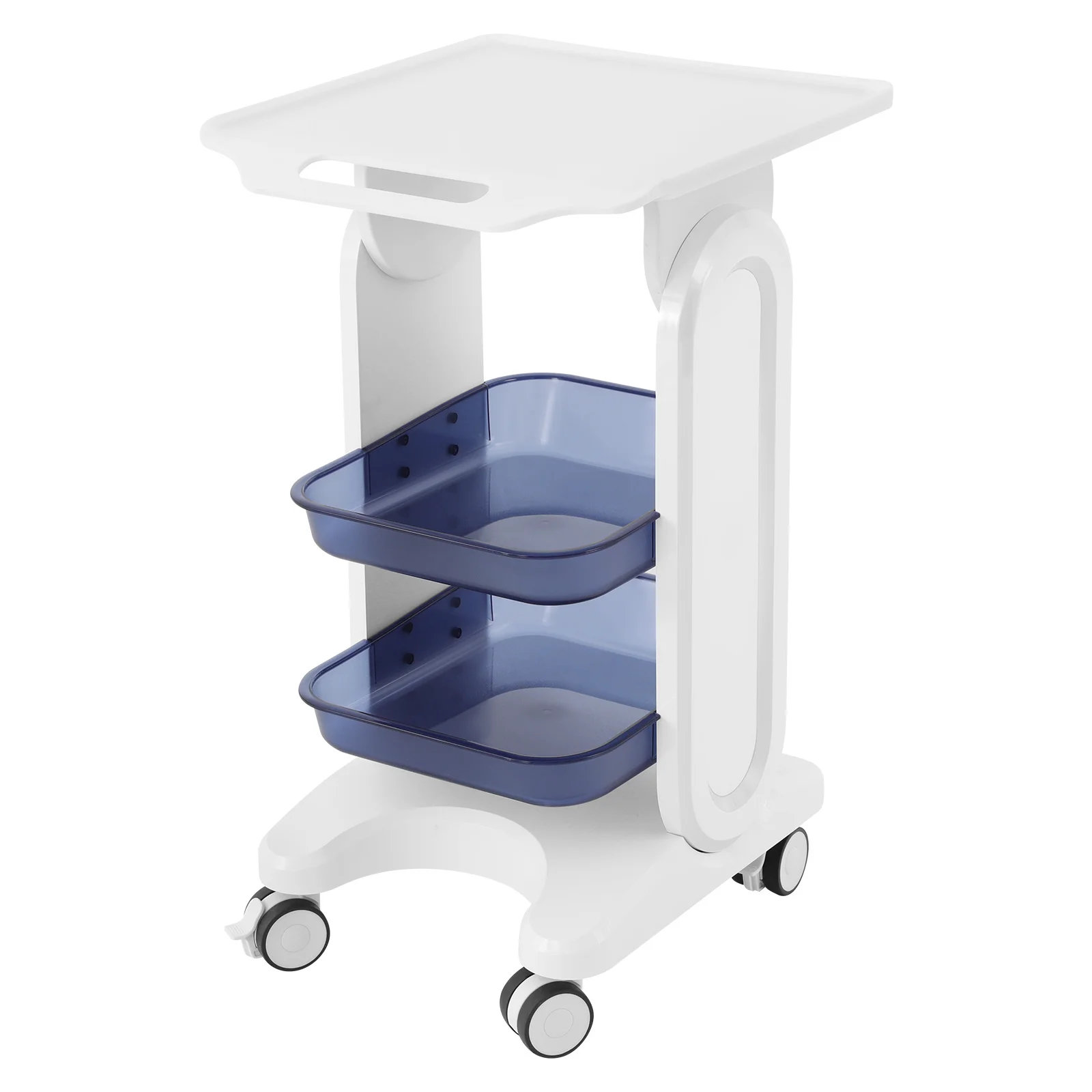 Medical Cart, Beauty Salon Storage Cart, Beauty Tool Storage Cart, 3-Tier Modern PC Rolling Organizer, Hospital Clinic Spa Nail Salon Labs, White Blue, Large Durable Tray Shelves, Free Standing, Multi-Purpose For Equipment Tools Supplies view 3
