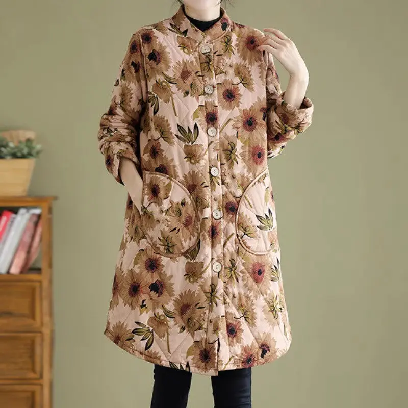 Mid Aged And Elderly Mothers' Autumn Winter Clothing 2023 New Oversized Women's Loose Retro Print Thickened Cotton Jacket Z3742