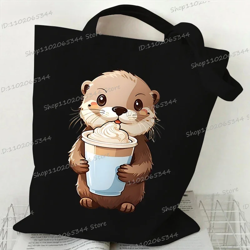 Sac fourre-tout en toile à imprimé de raton laveur de dessin animé pour femme, sac à provisions de grande capacité, sac à main à la mode pour femme, animal mignon initié